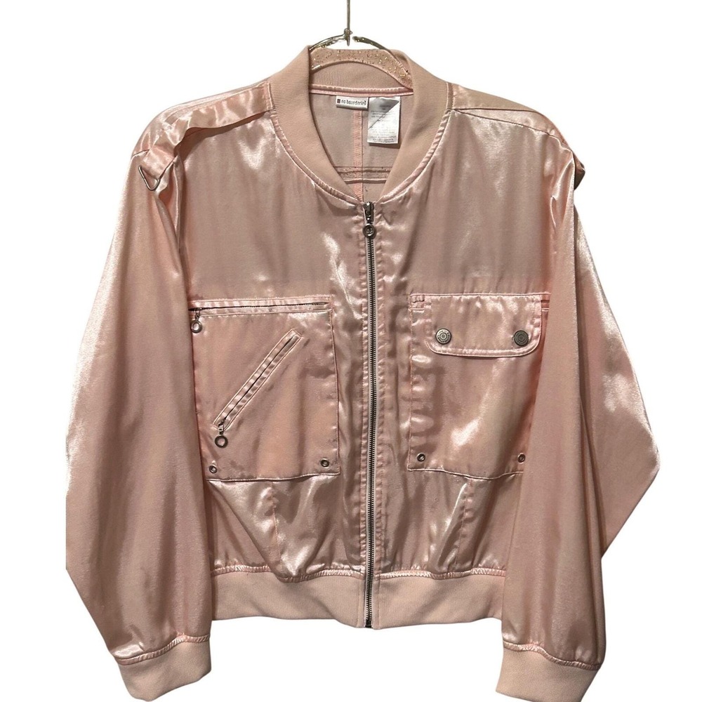 No Boundaries Pink Satin Bomber Jacket Blushed Cherub Juniors Plus 2X 14S8101X